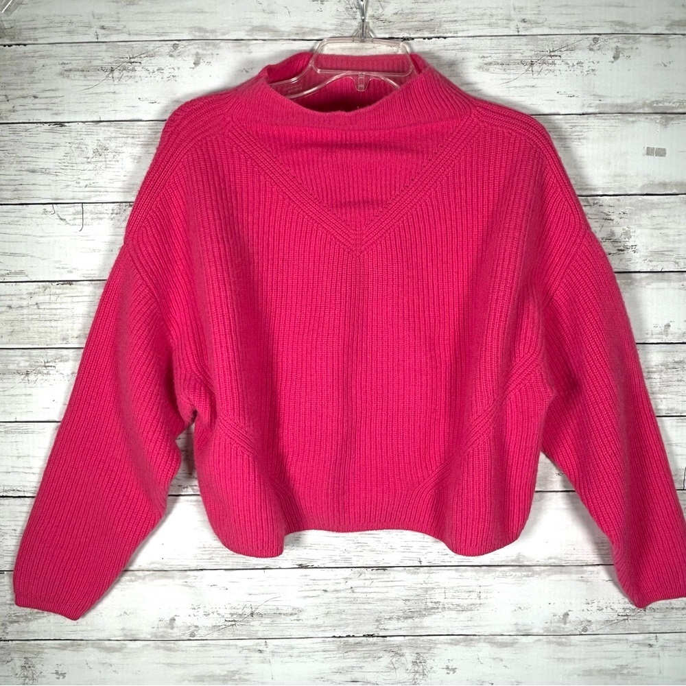 Anthropologie Enzo Cashmere Collection High Neck Ribbed Sweater Pink XL